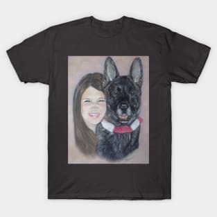 Cute brindle akita cuddling his best friend T-Shirt